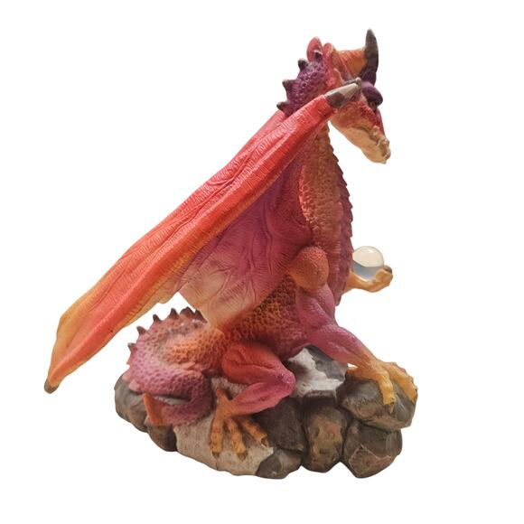 Summit Series Fantasy Pink Red Dragon Holding Crystal Orb Resin Figurine Statue - Picture 3 of 7